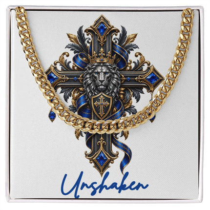 Unshaken Cross Lion | Christian Cuban Link Chain Necklace | His Word