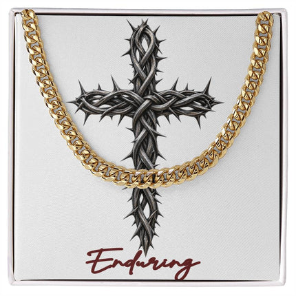 Enduring Cross With Vine | Christian Cuban Link Chain Necklace | His Word