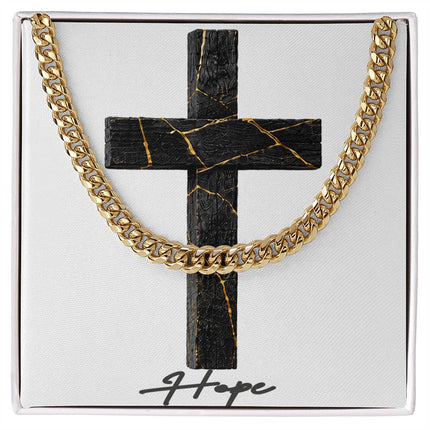 Hope Cross Beauty in Brokenness | Christian Cuban Link Chain Necklace | His Word