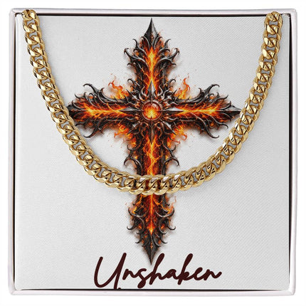 Unshaken Cross Internal Flames | Christian Cuban Link Chain Necklace | His Word