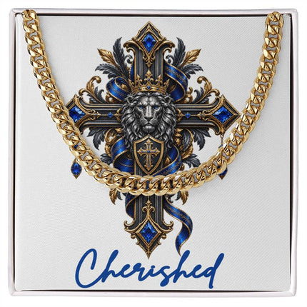 Cherished Cross Lion | Christian Cuban Link Chain Necklace | His Word