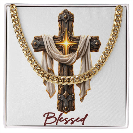 Blessed Cross Easter Drape | Christian Cuban Link Chain Necklace | His Word