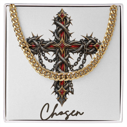 Chosen Cross Crown of Thorns | Christian Cuban Link Chain Necklace | His Word