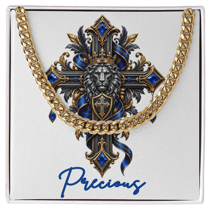 Precious Cross Lion | Christian Cuban Link Chain Necklace | His Word