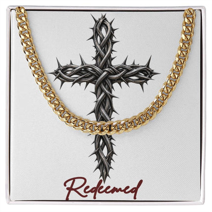Redeemed Cross With Vine | Christian Cuban Link Chain Necklace | His Word
