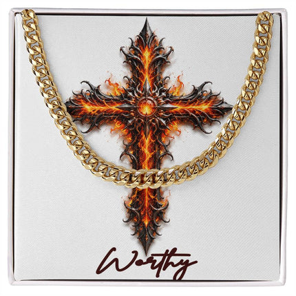Worthy Cross Internal Flames | Christian Cuban Link Chain Necklace | His Word
