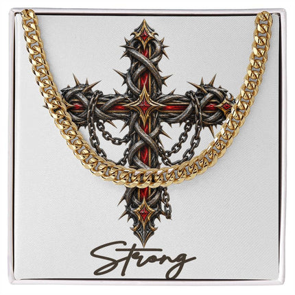 Strong Cross Crown of Thorns | Christian Cuban Link Chain Necklace | His Word