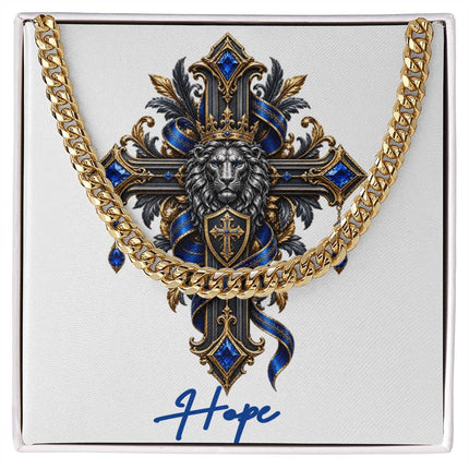 Hope Cross Lion | Christian Cuban Link Chain Necklace | His Word