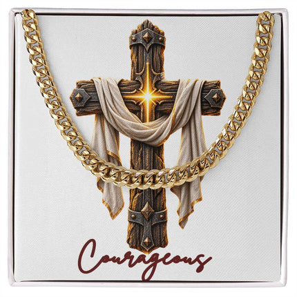 Courageous Cross Easter Drape | Christian Cuban Link Chain Necklace | His Word