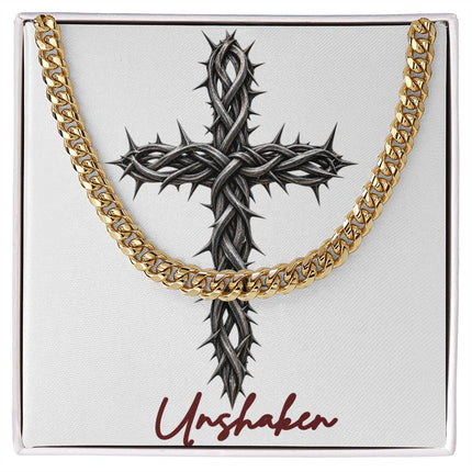 Unshaken Cross With Vine | Christian Cuban Link Chain Necklace | His Word