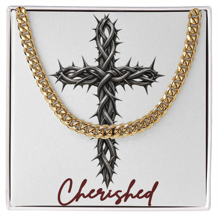 Cherished Cross With Vine | Christian Cuban Link Chain Necklace | His Word