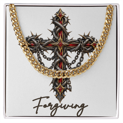 Forgiving Cross Crown of Thorns | Christian Cuban Link Chain Necklace | His Word