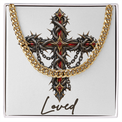 Loved Cross Crown of Thorns | Christian Cuban Link Chain Necklace | His Word