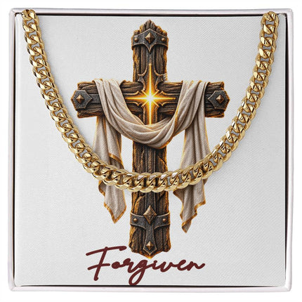 Forgiven Cross Easter Drape | Christian Cuban Link Chain Necklace | His Word