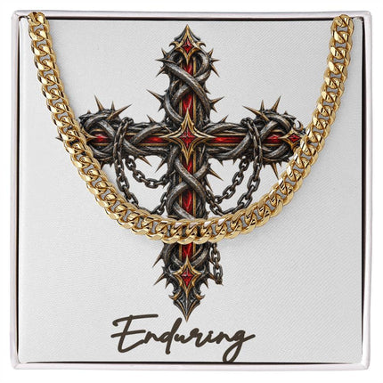 Enduring Cross Crown of Thorns | Christian Cuban Link Chain Necklace | His Word