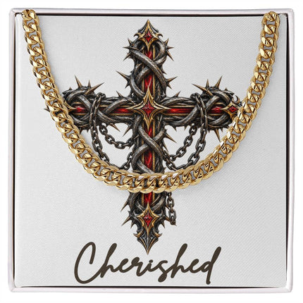 Cherished Cross Crown of Thorns | Christian Cuban Link Chain Necklace | His Word