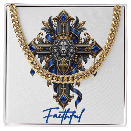 Faithful Cross Lion | Christian Cuban Link Chain Necklace | His Word