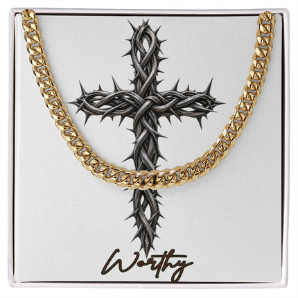 Worthy Cross With Vine | Christian Cuban Link Chain Necklace | His Word