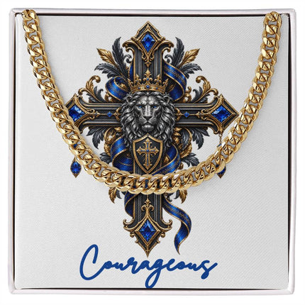 Courageous Cross Lion | Christian Cuban Link Chain Necklace | His Word