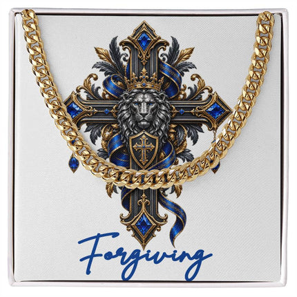 Forgiving Cross Lion | Christian Cuban Link Chain Necklace | His Word