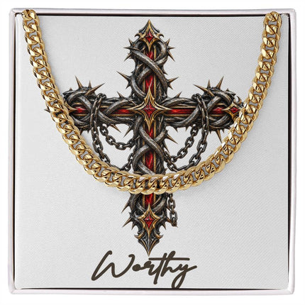 Worthy Cross Crown of Thorns | Christian Cuban Link Chain Necklace | His Word
