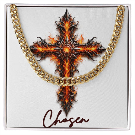 Chosen Cross Internal Flames | Christian Cuban Link Chain Necklace | His Word