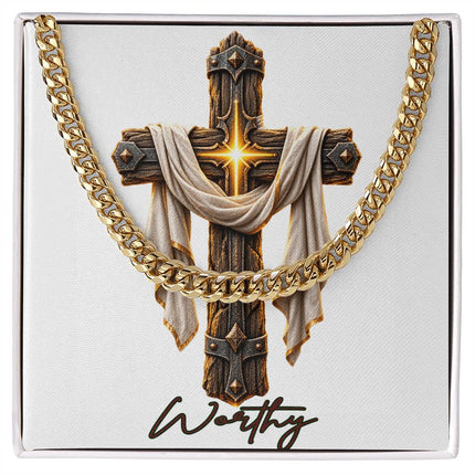 Worthy Cross Easter Drape | Christian Cuban Link Chain Necklace | His Word