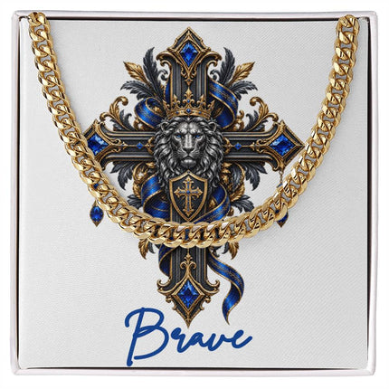 Brave Cross Lion | Christian Cuban Link Chain Necklace | His Word