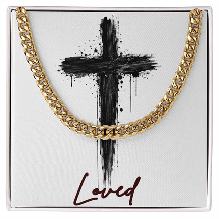 Loved Cross Dark Grunge | Christian Cuban Link Chain Necklace | His Word