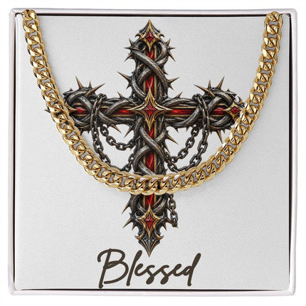 Blessed Cross Crown of Thorns | Christian Cuban Link Chain Necklace | His Word