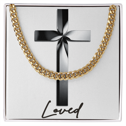 Loved Cross Black Metal | Christian Cuban Link Chain Necklace | His Word