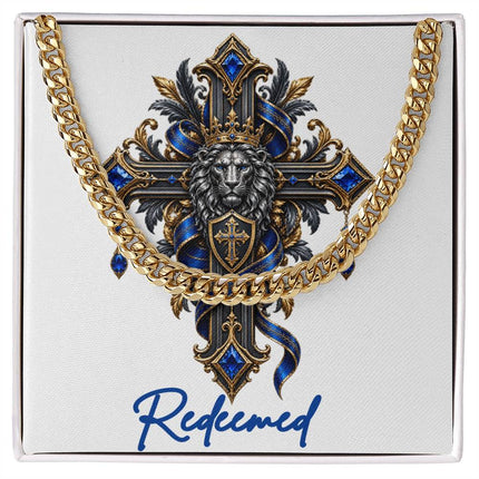 Redeemed Cross Lion | Christian Cuban Link Chain Necklace | His Word