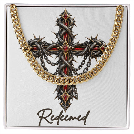 Redeemed Cross Crown of Thorns | Christian Cuban Link Chain Necklace | His Word