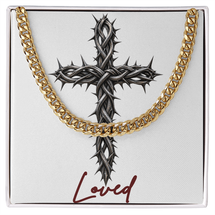 Loved Cross With Vine | Christian Cuban Link Chain Necklace | His Word