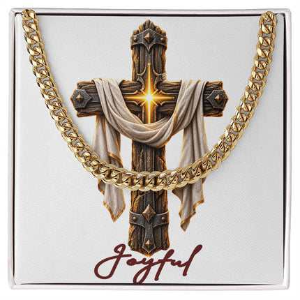 Joyful Cross Easter Drape | Christian Cuban Link Chain Necklace | His Word