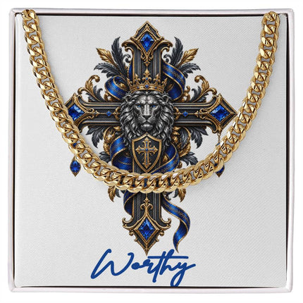 Worthy Cross Lion | Christian Cuban Link Chain Necklace | His Word