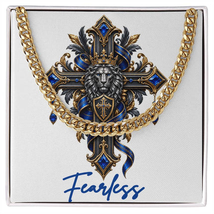 Fearless Cross Lion | Christian Cuban Link Chain Necklace | His Word