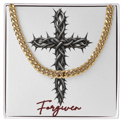 Forgiven Cross With Vine | Christian Cuban Link Chain Necklace | His Word