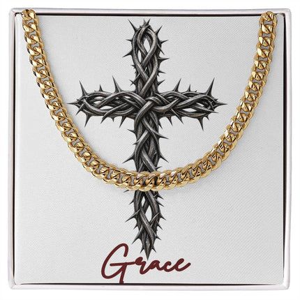 Grace Cross With Vine | Christian Cuban Link Chain Necklace | His Word