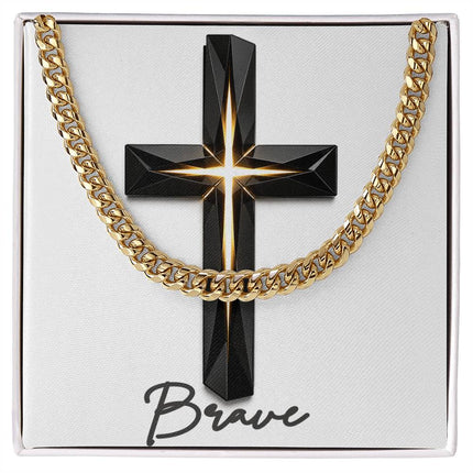 Brave Cross The Inner Light | Christian Cuban Link Chain Necklace | His Word