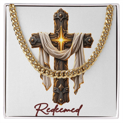 Redeemed Cross Easter Drape | Christian Cuban Link Chain Necklace | His Word