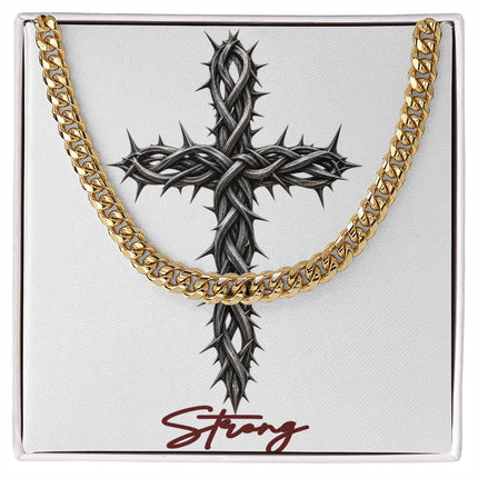 Strong Cross With Vine | Christian Cuban Link Chain Necklace | His Word