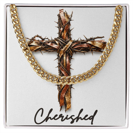 Cherished Cross and Thorns | Christian Cuban Link Chain Necklace | His Word