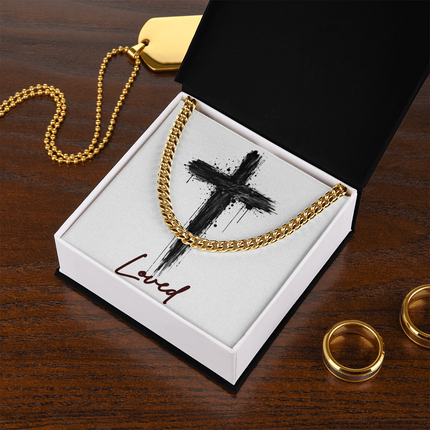 Loved Cross Dark Grunge | Christian Cuban Link Chain Necklace | His Word