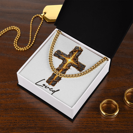 Loved Cross Glowing Radiant Center | Christian Cuban Link Chain Necklace | His Word
