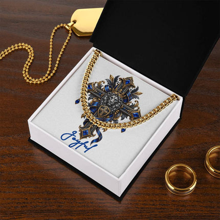 Joyful Cross Lion | Christian Cuban Link Chain Necklace | His Word