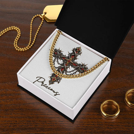 Precious Cross Crown of Thorns | Christian Cuban Link Chain Necklace | His Word