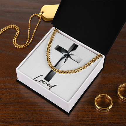 Loved Cross Black Metal | Christian Cuban Link Chain Necklace | His Word