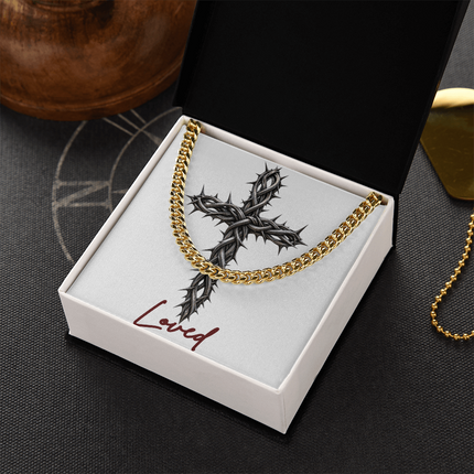 Loved Cross With Vine | Christian Cuban Link Chain Necklace | His Word