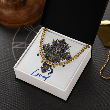 Loved Cross Lion | Christian Cuban Link Chain Necklace | His Word